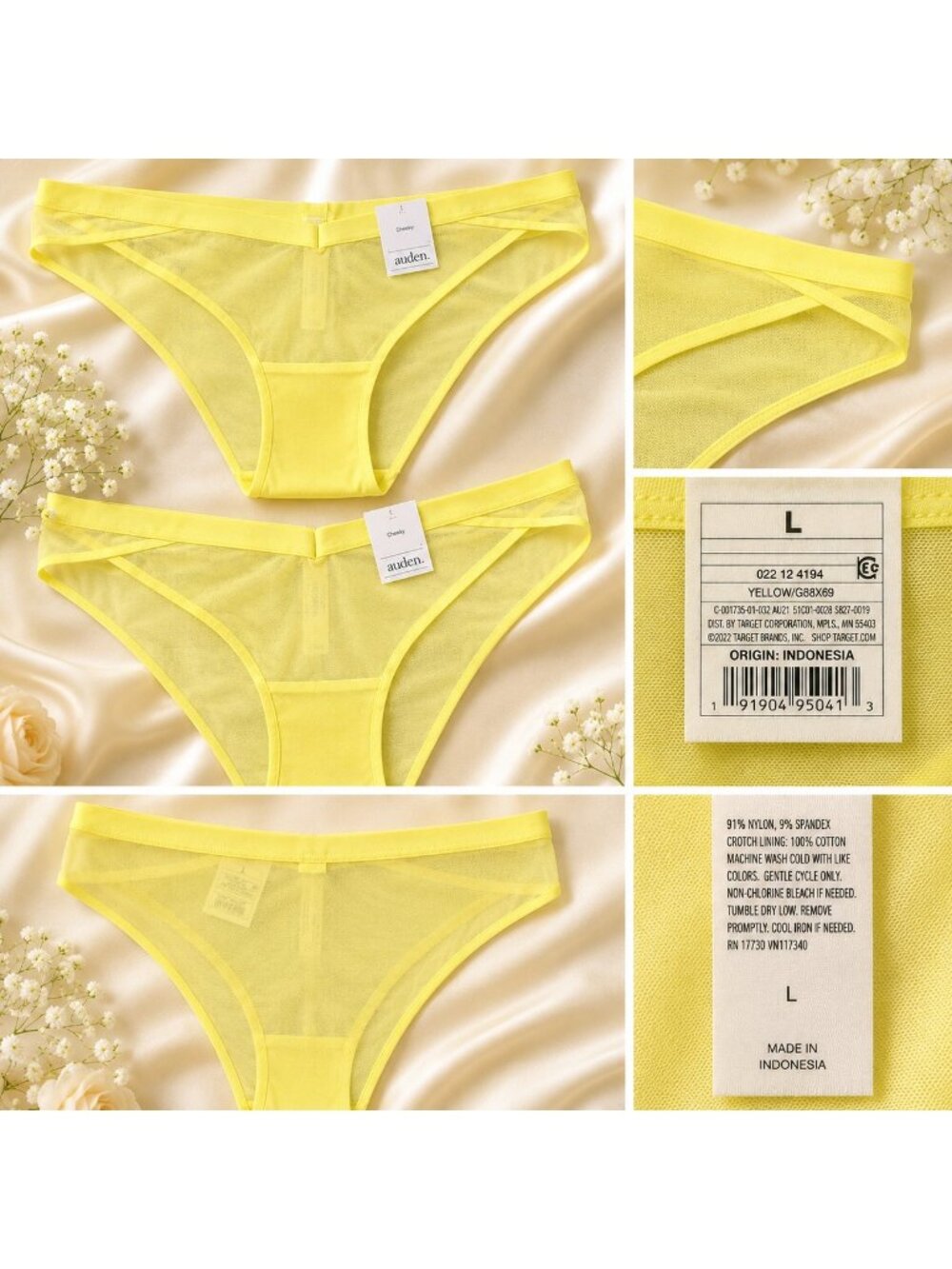 2 - Auden Women's Mesh Blend Cheeky Underwear Panties (Size L 12-14) Yellow....